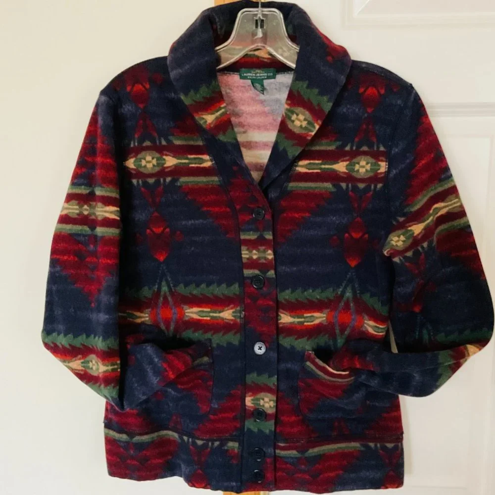 VINTAGE LAUREN JEANS CO. Women's Aztec Tribal Jacket EUC Size L - Picture 2 of 11